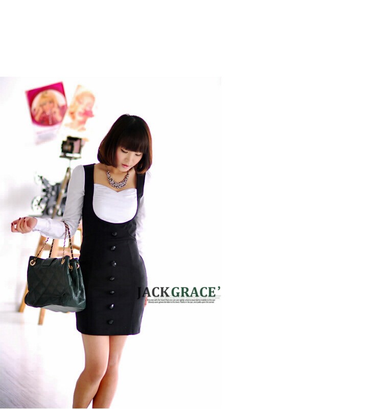 ชุดเดรสแขนยาว ทูโทนสีดำขาว ส่งฟรี ems