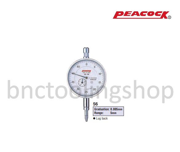 ไดอัลเกจขนาด 5มิล ความละเอียด 0.005มิล,Standard Dial Gauges Range 5mm Graduation 0.005mm,Peacock,56