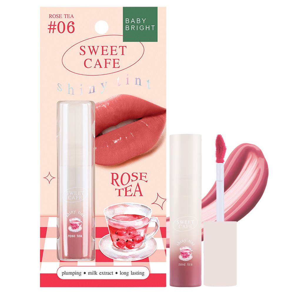 Baby Bright Sweet Cafe Shiny Tint #06 ROSE TEA 2.8g เบบี้ไบร์ท สวีทคาเฟ่ไชน์นี่ทินท์ 2.8g. ลิปทินท์เนื้อเจล ติ้นทาปาก สีชัด บางเบาไม่ตกร่อง สี 06 โรสที