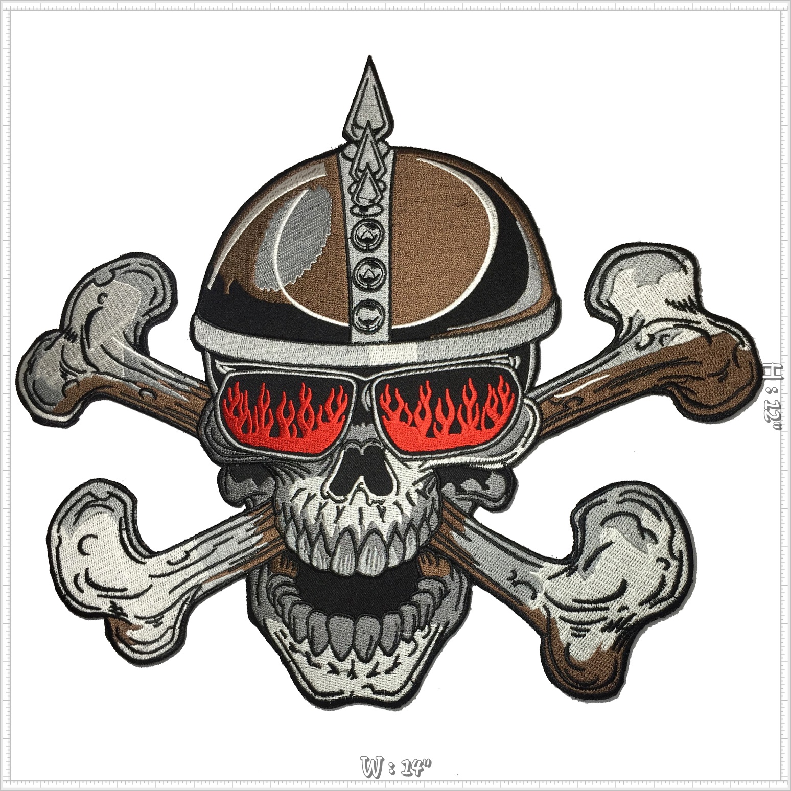 กะโหลกนักรบ กระดูกไขว้ ตัวรีดติดเสื้อ อาร์มรีด อาร์มปัก ตกแต่งเสื้อผ้า แจ๊คเก็ตยีนส์ Embroidered Iron on Patch ไซส์ใหญ่