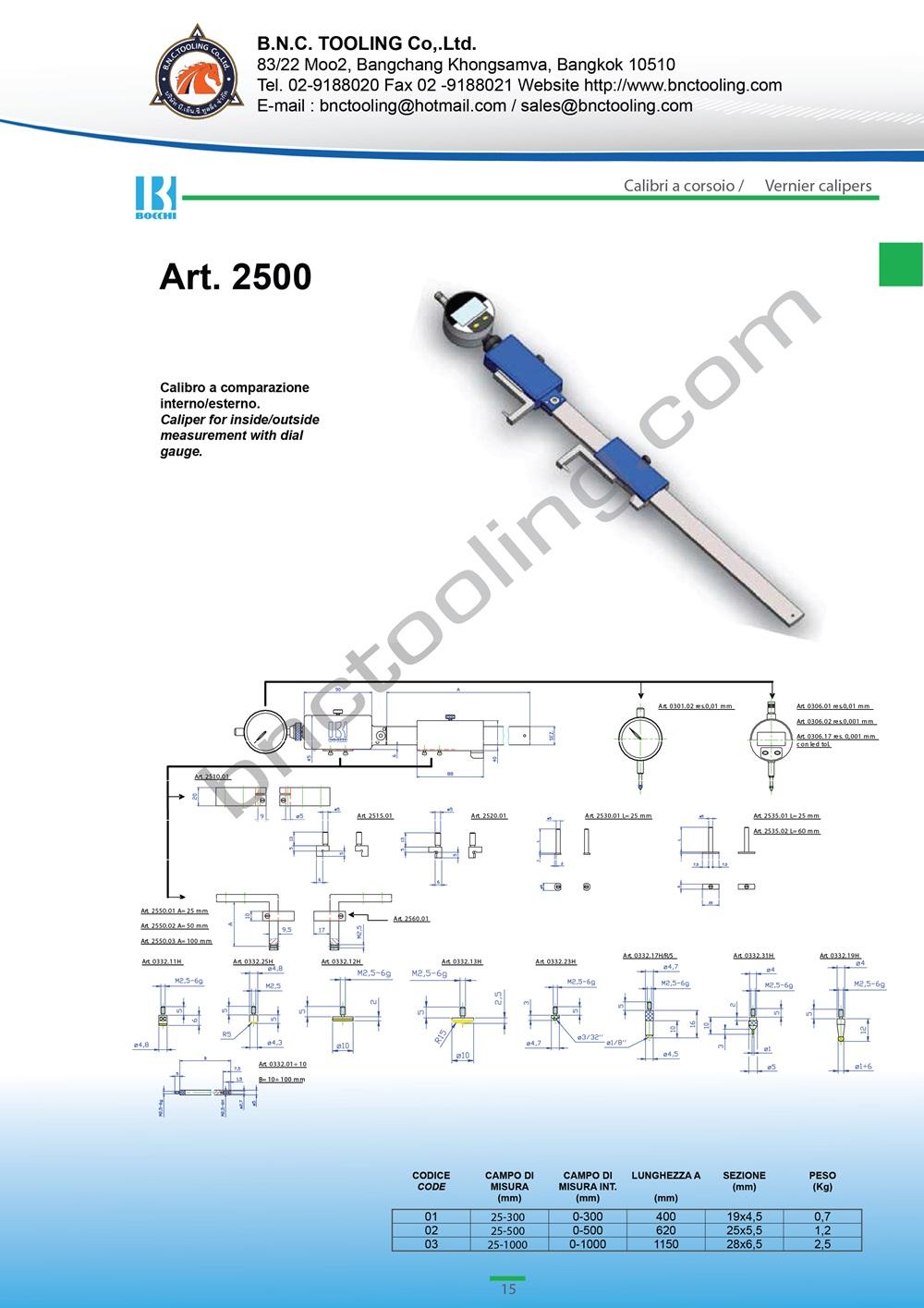 BOCCHI,Caliper for inside-outside measurement with dial gauge,Art-2500