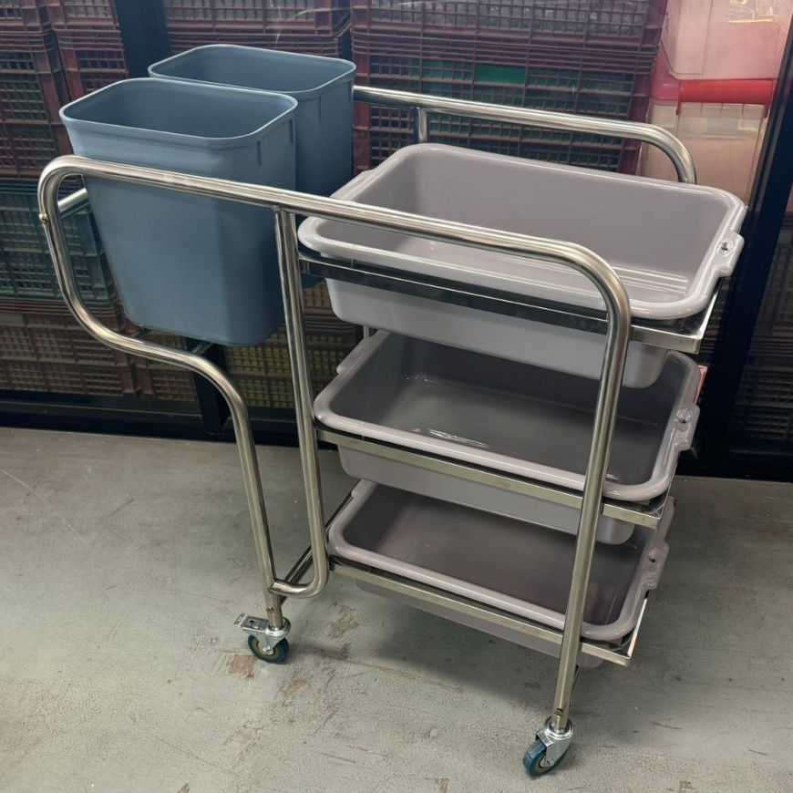 Figure รถเข็นเก็บจานสแตนเลส พร้อมกระบะ (รุ่นขาโค้ง) JD-RC330