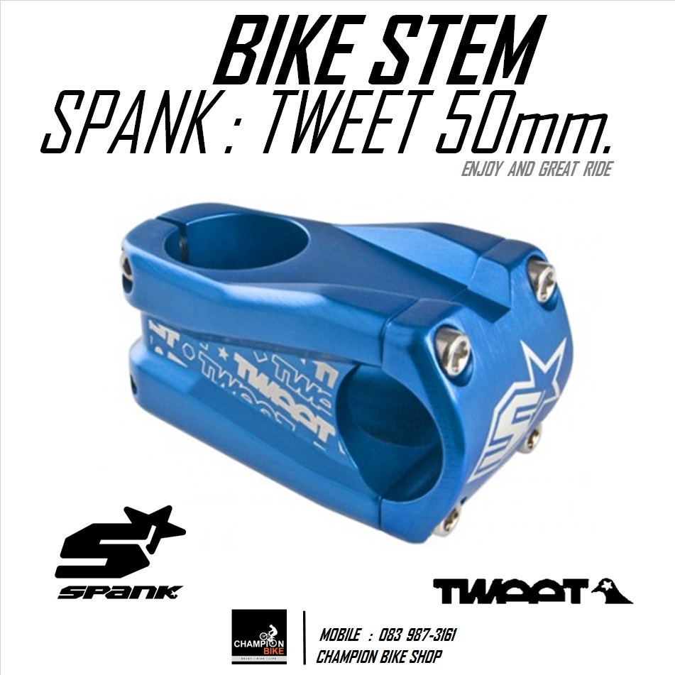 คอแฮนด์จักรยานสั้น สเต็มสั้น50mm SPANK : TWEET TWEET STEM -+0 Deg. ยาว50mm สีฟ้าอโนไดซ์