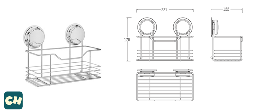 CH-10 ชั้นวางตะแกรงสแตนเลส รุ่น Chrome Series ไม่ต้องเจาะผนัง