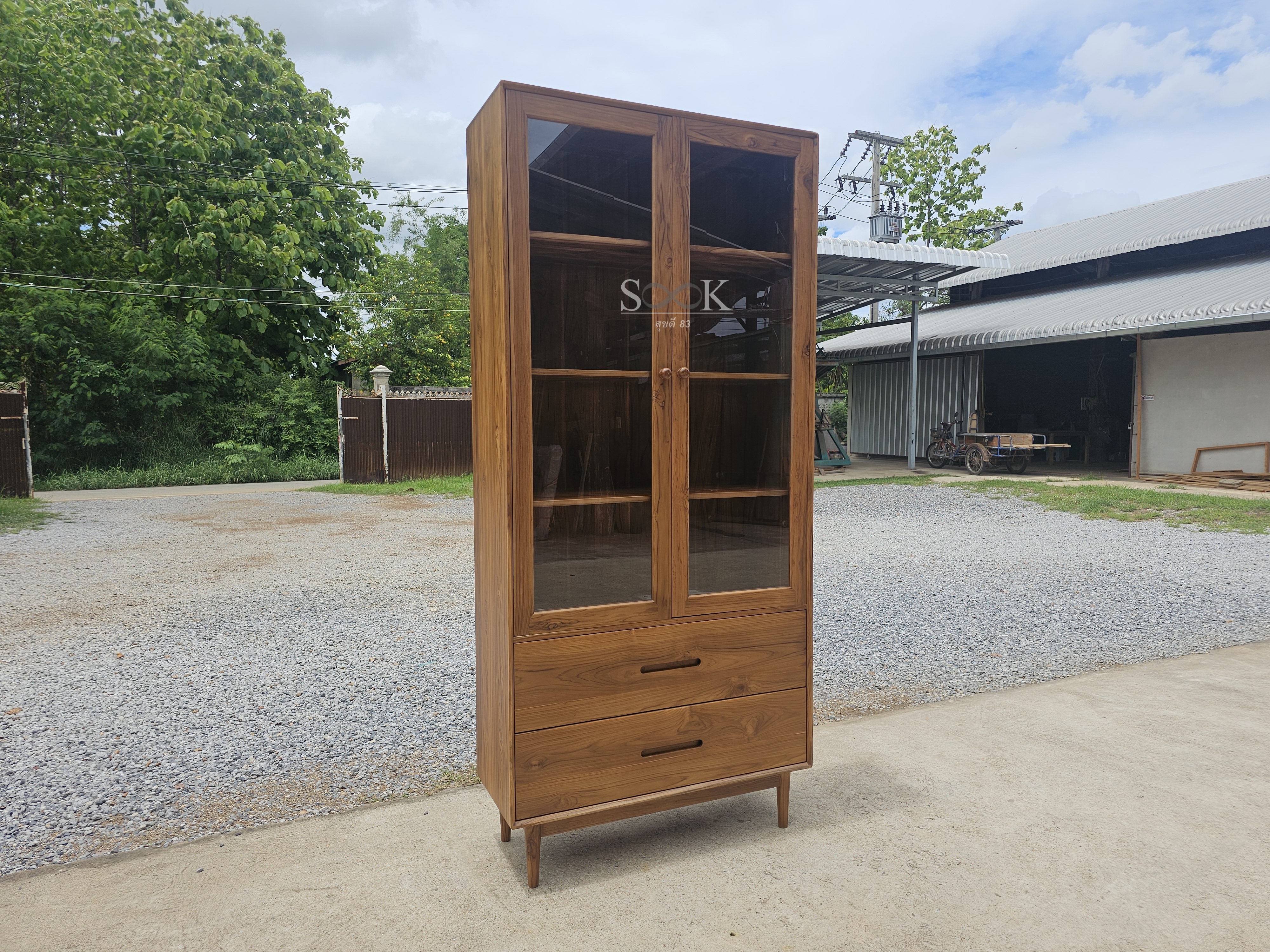 ตู้โชว์ 2 ลิ้นชัก ขากลมตรง