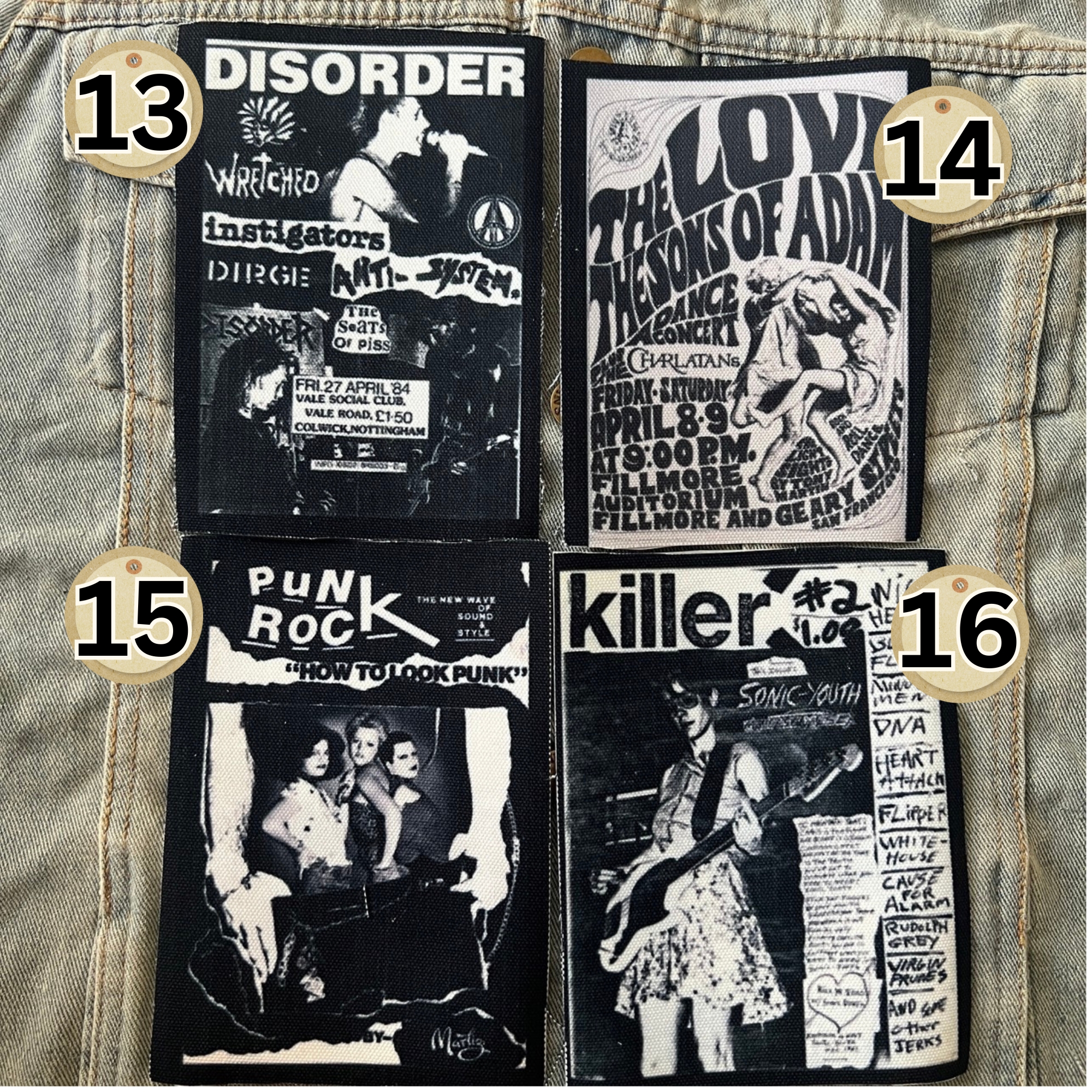 ตัวรีดติดเสื้อ วงดนตรี ร็อค วินเทจ พังค์ ผ้าแคนวาสพิมพ์ลาย ตกแต่งเสื้อผ้า Canvas Iron on Patch