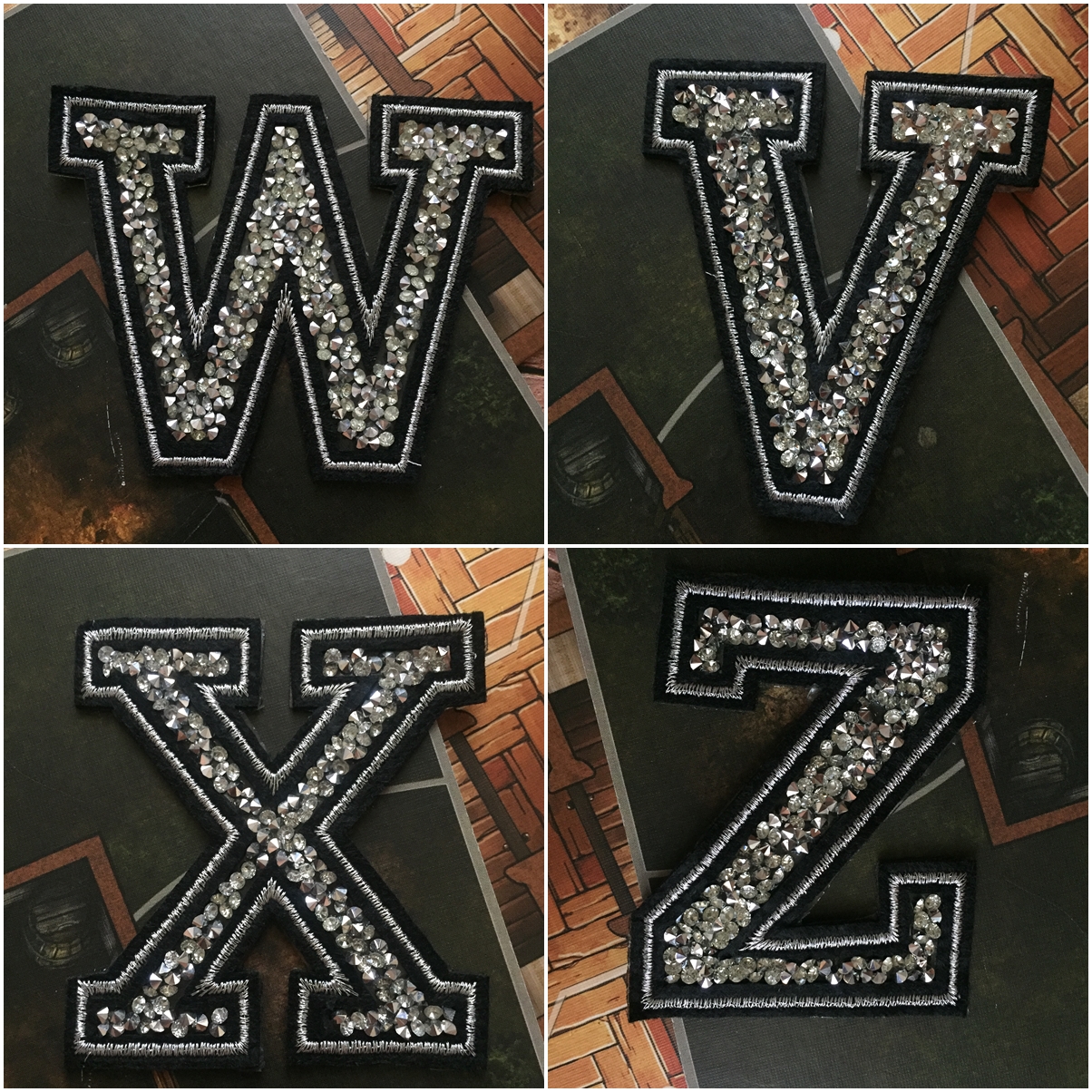 ตัวอักษร เพชร คริสตัล ปักขอบ ขนาด 3 นิ้ว ตัวรีดติดเสื้อ ตัวรีด ติดกระเป๋า ติดหมวก ติดแจ๊คเก็ต อักษรภาษาอังกฤษ Alphabet Patch