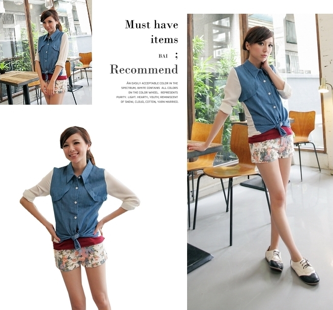 เสื้อตัวบน ผ้ายีนส์บาง กระดุมหน้าตลอดตัว แขนยาว ส่งฟรี ems