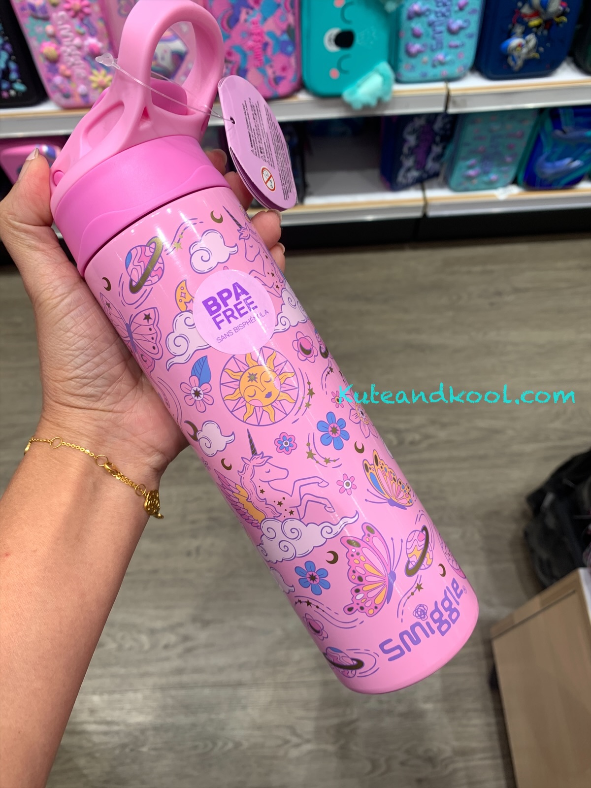 กระติกน้ำ เก็บร้อน Smiggle steel water bottle Flip Spout 520ml -ชมพู