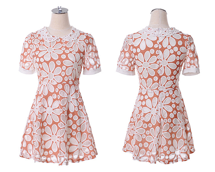 ชุดเดรสผ้าลายดอกไม้สีส้มอิฐ ส่งฟรี ems