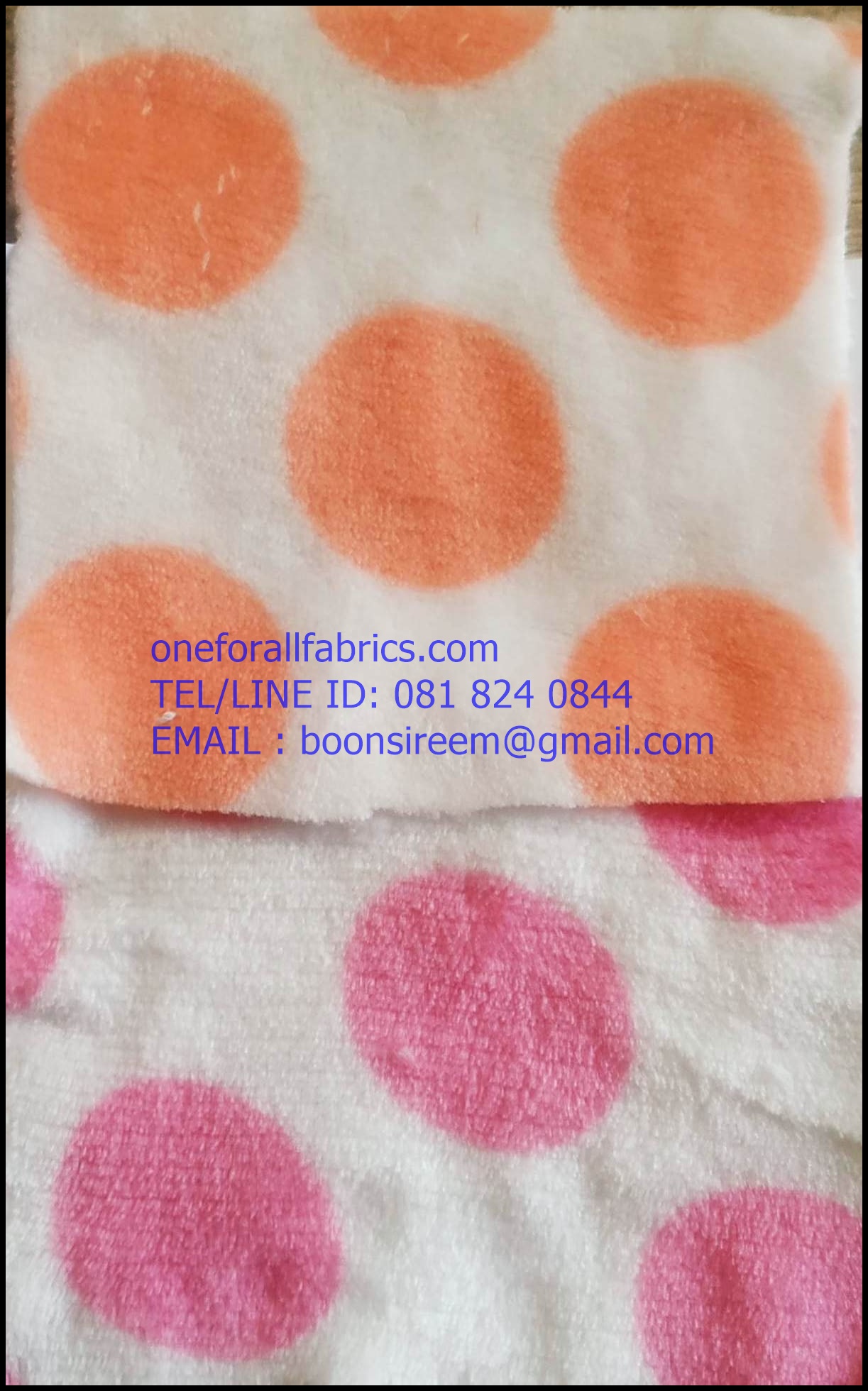 ผ้าขนสั้นสองหน้าลายวงกลมใหญ่สีสด coral fleece print ผ้าทำผ้าห่ม ผ้าทำหมอน ผ่้าทำเสื้อคลุม ผ้าทำเสื้อหนาว หน้าผ้า 62'
