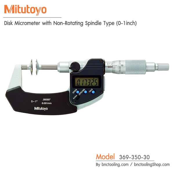 Mitutoyo,Disk Micrometer with Non-Rotating Spindle Type (0-1inch),369-350-30