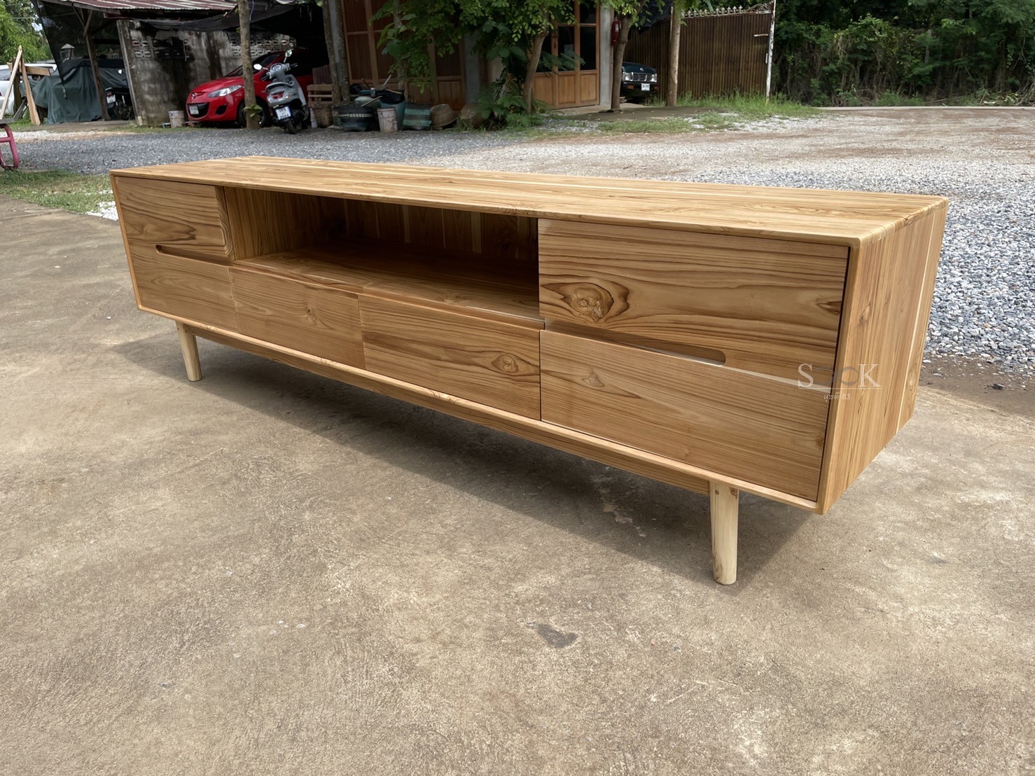 ไซด์บอร์ดบานเปิด 2 ลิ้นชัก ขากลม