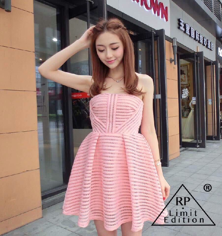 เดรสเกาะอกสีชมพู ส่งฟรี ems
