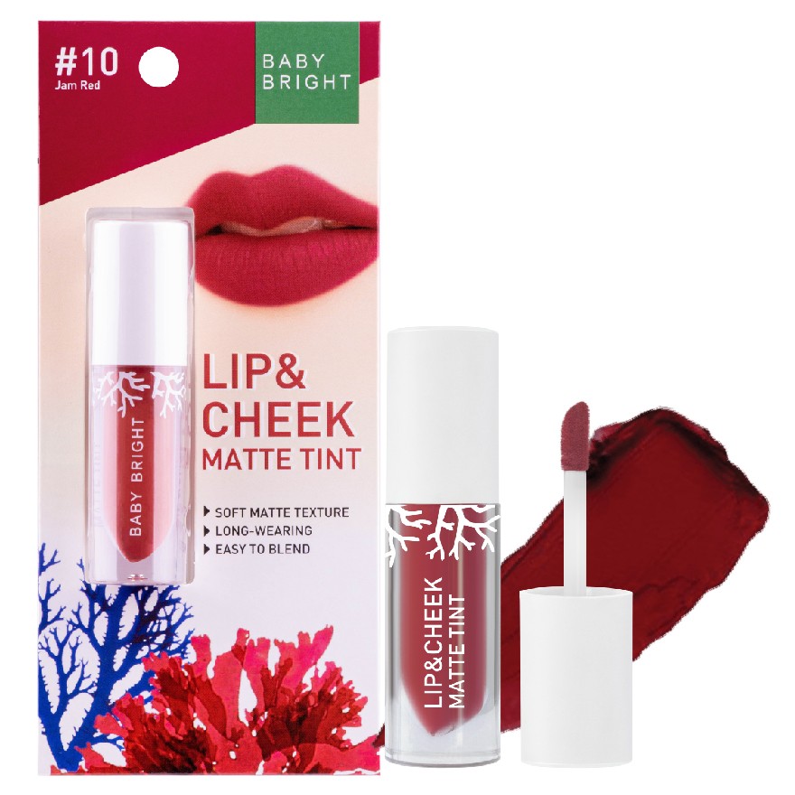 BABY BRIGHT LIP & CHEEK MATTE TINT 2.4G #10 Jam Red ลิปเบบี้ไบร์ท ลิปทิ้น ทิ้นท์ เนื้อแมท ใช้ได้ทั้งปากและแก้ม 2.4 กรัม สี 10แจมเรด
