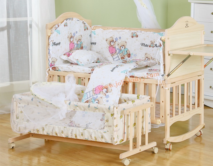 เตียงนอนไม้สำหรับเด็ก ครบชุดแถมเปลไกวเล็ก B10131