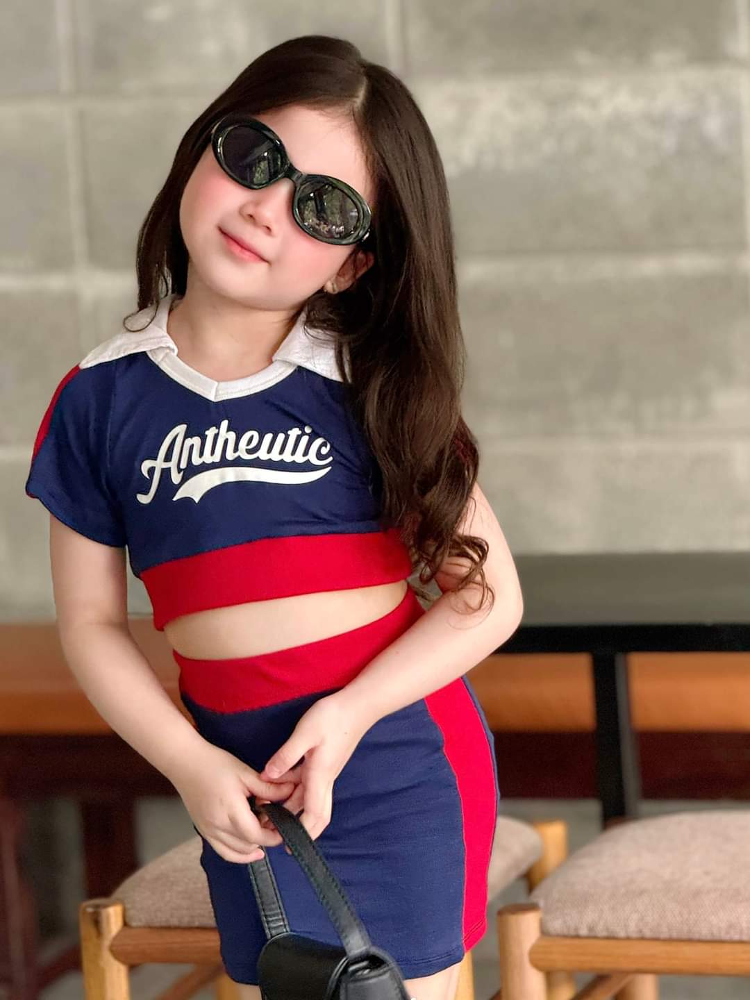 💜พร้อมส่ง💜ชุดเด็กผู้หญิง/JA97_เซทสกรีนเสื้อครอปบสีน้ำเงิน