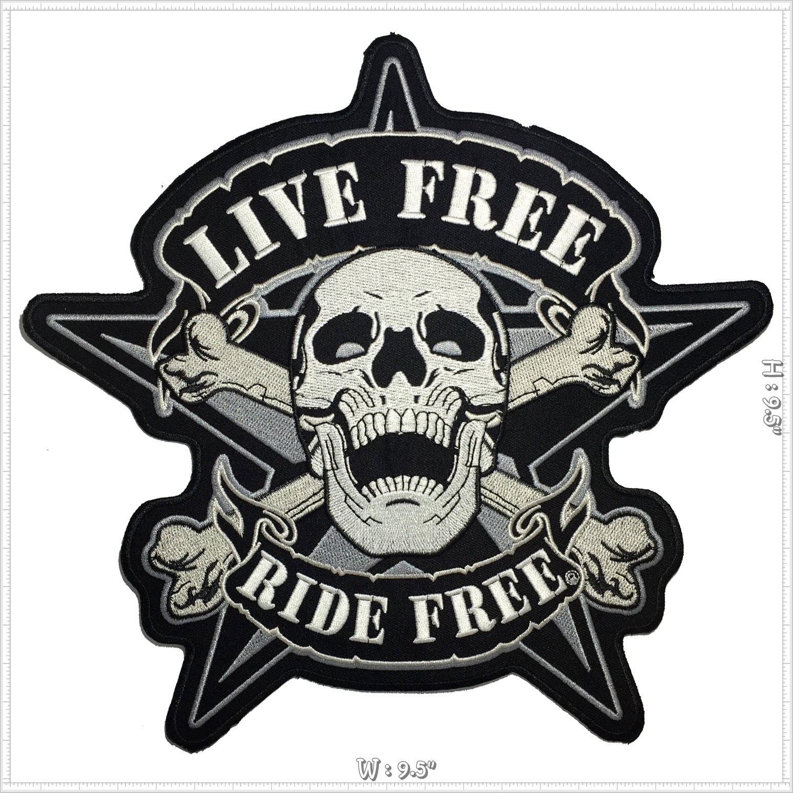 Live Free ตัวรีดติดเสื้อ อาร์มรีด อาร์มปัก ตกแต่งเสื้อผ้า หมวก กระเป๋า แจ๊คเก็ตยีนส์ Embroidered Iron on Patch ขนาดใหญ่