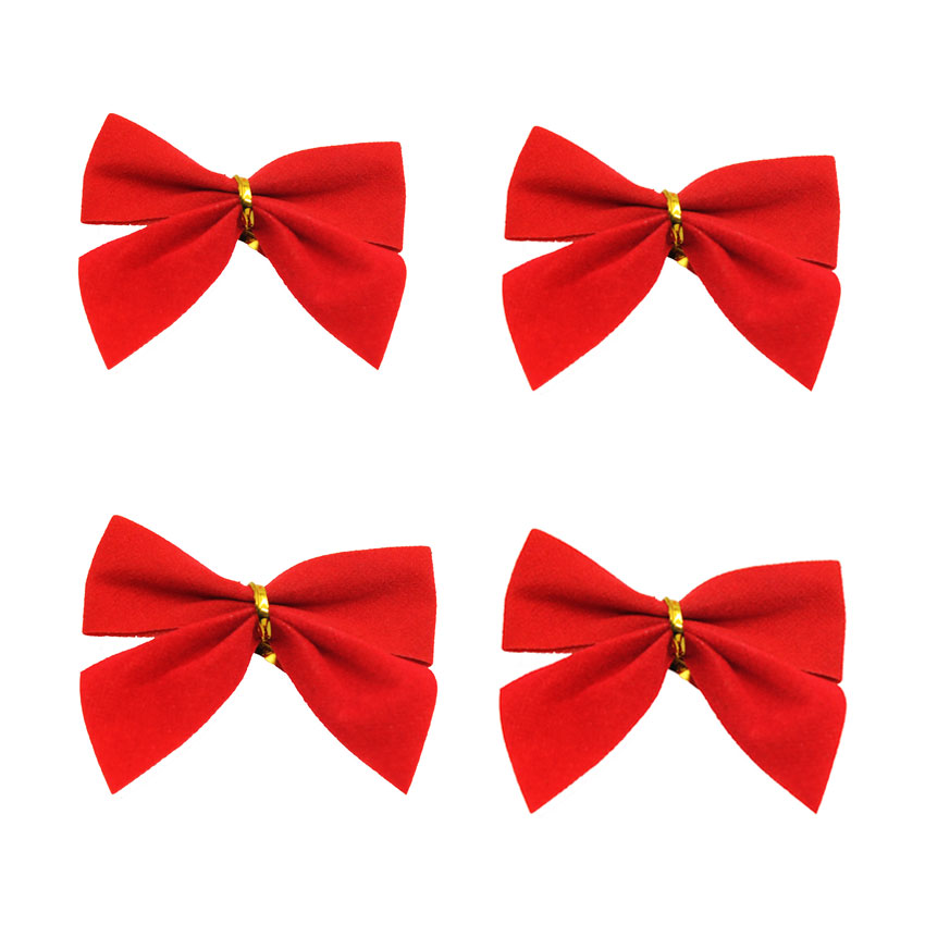 โบว์สีแดง 12 ชิ้น โบว์ประดับต้นคริสต์มาส โบว์ผ้า โบว์ขนาดเล็ก อุปกรณ์ตกแต่งต้นคริสต์มาส Christmas Tree Decoration Ribbon