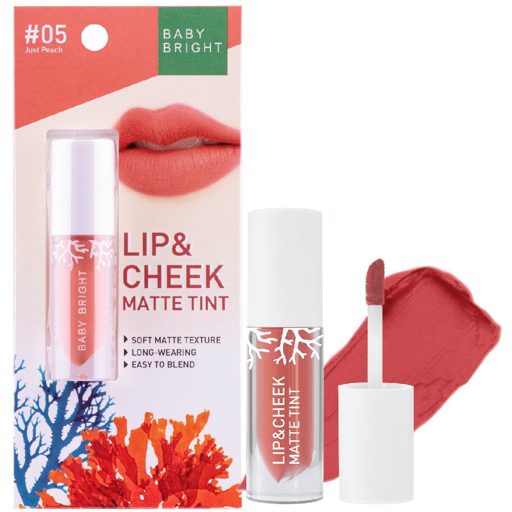 BABY BRIGHT LIP & CHEEK MATTE TINT 2.4G #05 Just Peach ลิปเบบี้ไบร์ท ลิปทิ้น ทิ้นท์ เนื้อแมท ใช้ได้ทั้งปากและแก้ม 2.4 กรัม สี 05 จัสท์พีช