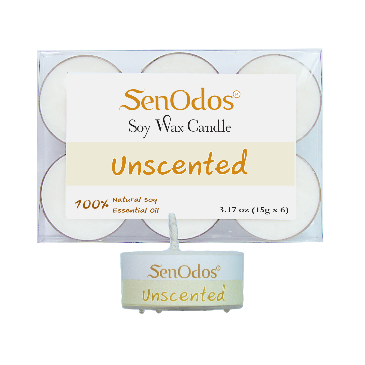 SenOdos เทียนหอม อโรม่า เทียนทีไลท์ Tealight Set Unscented Soy Candles 15g. (6 PCS)