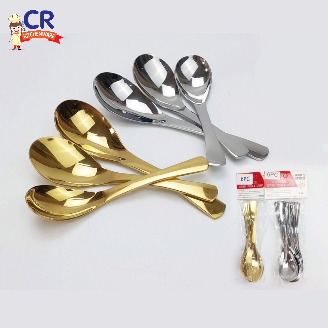 แพ็คละ 6 คัน ช้อนซุป ช้อนเกาหลี สแตนเลส อย่างหนา หรูหรา น้ำหนักดี