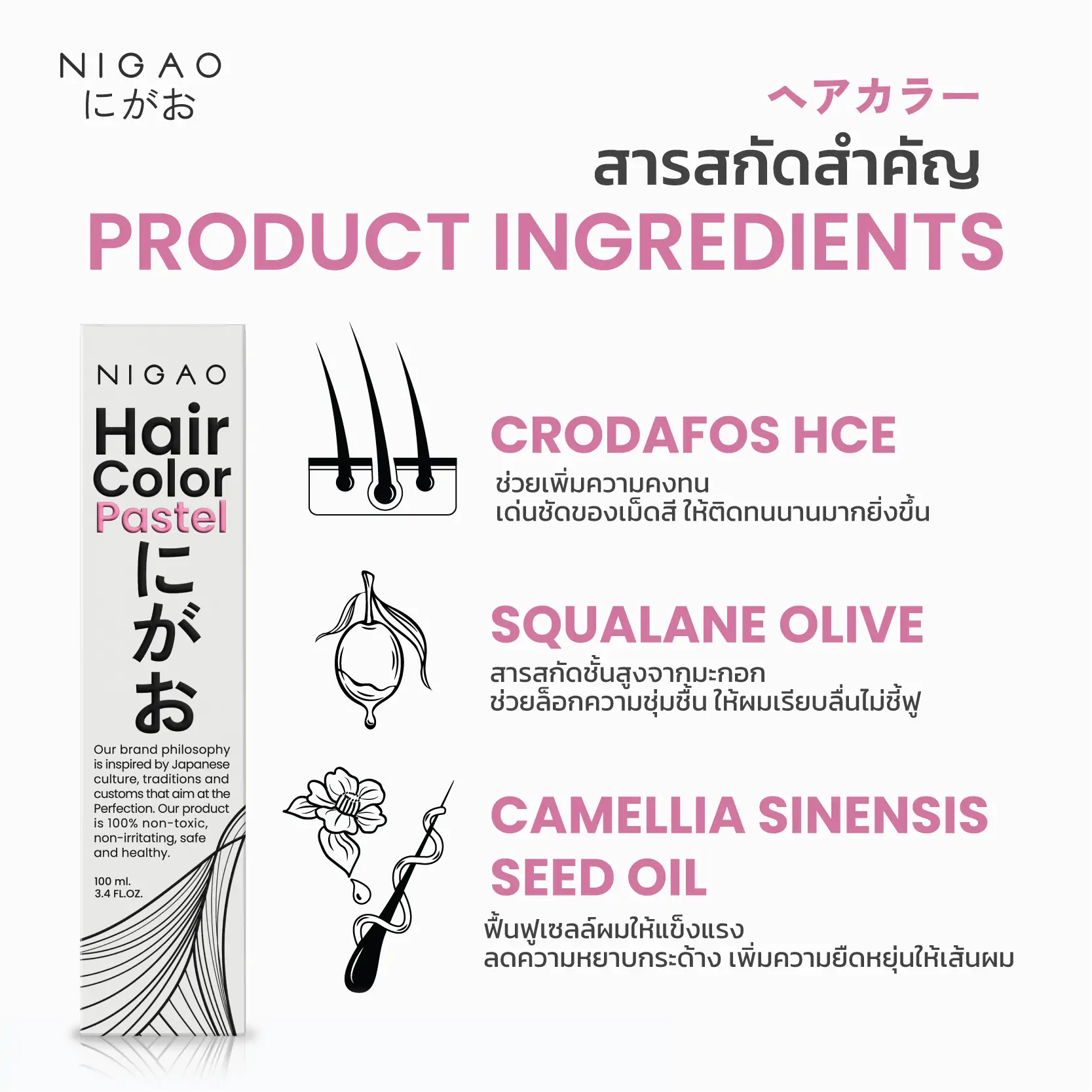 Nigao Hair Color Pastel 100 ml. #PP.01 Pink Cherry Blossom นิกาโอะ ครีมย้อมผมปราศจากแอมโมเนีย PP.01 สีพิ้งค์ เชอร์รี่ บลอสซั่ม 100 มล. (ไม่แถมไฮโดรเจน)