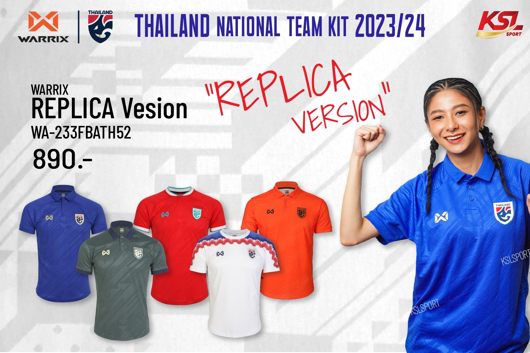 WARRIX เสื้อทีมชาติไทย 2023-24 เกรดเสมือนเสื้อแข่ง (Replica Version) Thailand National Team Kit WA-233FBATH52