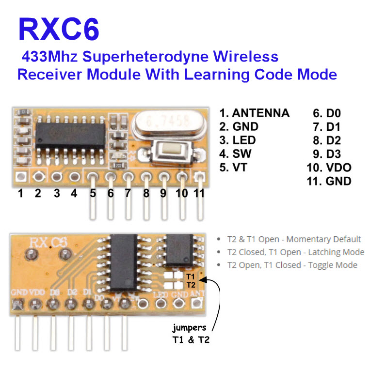 RXC6 , 4 Key EV1527 (1,048,576 address codes) Remote