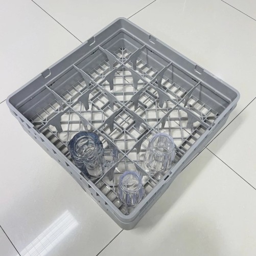 ลังคว่ำแก้ว 16 ช่อง ตรา Figure ลังล้างแก้ว แล็คล้างแก้ว อุปกรณ์เครื่องล้างจาน 50x50x10 cm สีเทา