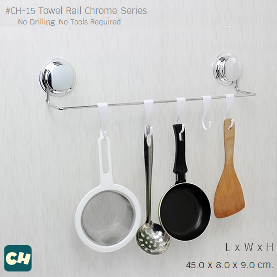 CH-15 ราวแขวนผ้าสแตนเลส รุ่น Chrome Series ไม่ต้องเจาะผนัง