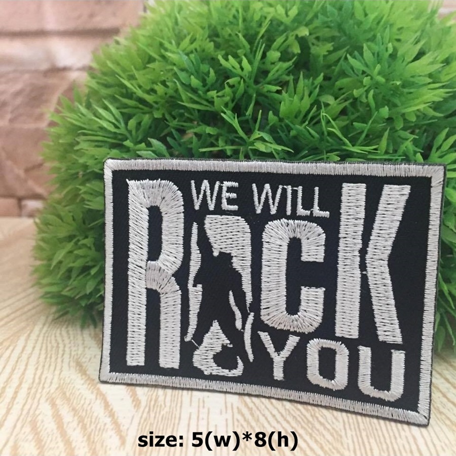 We Will Rock You ตัวรีดติดเสื้อ อาร์มรีด อาร์มปัก ตกแต่งเสื้อผ้า หมวก กระเป๋า แจ๊คเก็ตยีนส์ Hipster Embroidered Iron on Patch