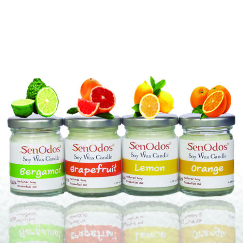 SenOdos เทียนหอมอโรม่า เทียนหอมสปา Fruity Delight Set - Soy Candles 45g x4กลิ่น( เลมอน,กลิ่นส้ม,มะกรูดและเกรปฟรุต)