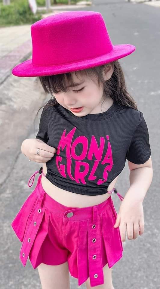 💜พร้อมส่ง💜ชุดเด็กผู้หญิ/JC34-mona ชมพู_ดำ