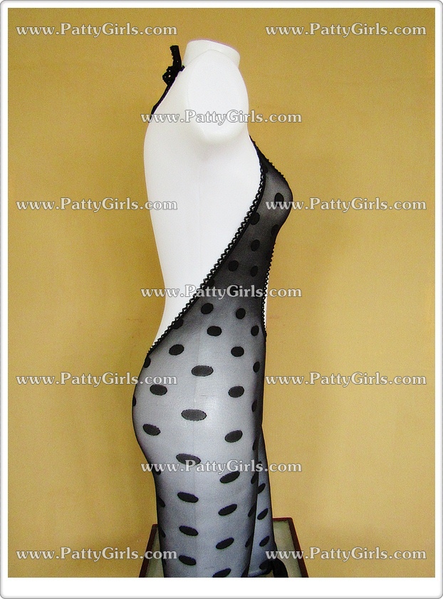 K293 ชุดถุงน่องเต็มตัวสีดำ ชุดถุงน่องเปิดเป้าเซ็กซี่เป็นบอดี้สูทเนื้อถุงน่องสีดำสวมใส่แบบใช้สายผูกคล้องคอ ตัวชุดเป็นลายวงกลมสีดำตามรูปถ่ายสินค้าจริงเลยค่ะ