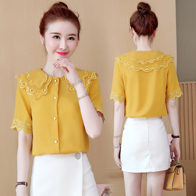 เสื้อสีเหลืองมัสตาร์ด ผ้าโพลีเอสเตอร์ผสม ผ้าเนื้อดีมาก ส่งฟรี ems