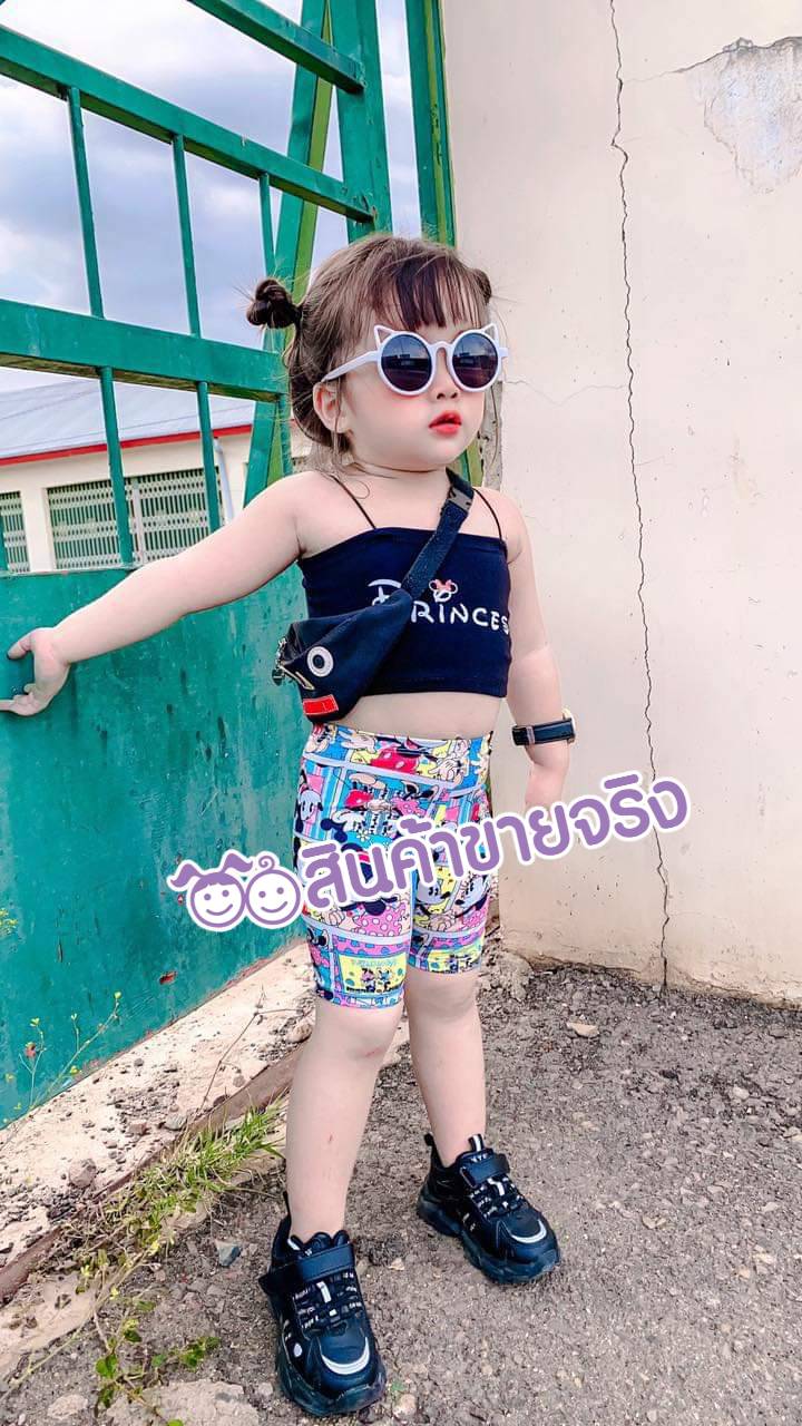 SS26/💜พร้อมส่ง💜ชุดเด็กผู้หญิง เสื้อสายเดี่ยวสีดำพิมพ์ลาย PRiNCEss