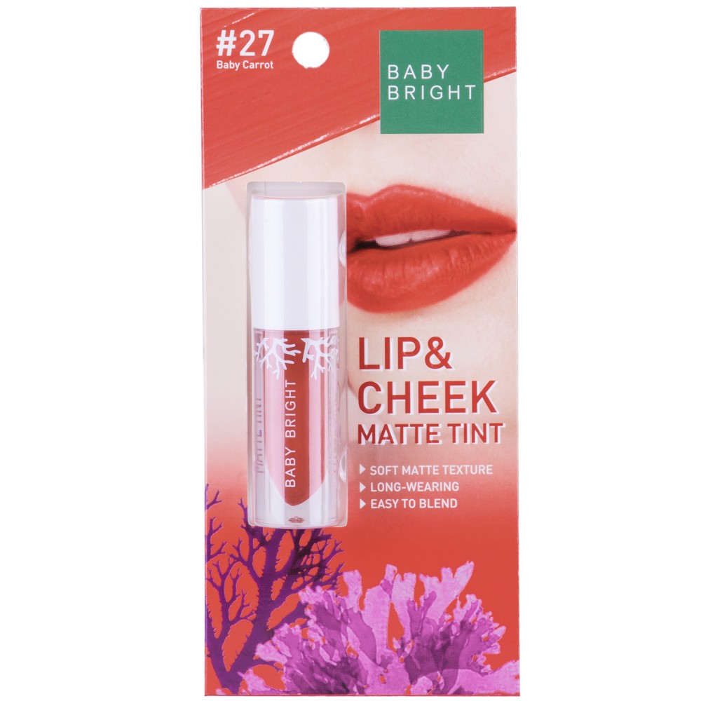 BABY BRIGHT LIP & CHEEK MATTE TINT 2.4G #27 Baby Carrot ลิปเบบี้ไบร์ท ลิปทิ้น ทิ้นท์ เนื้อแมท ใช้ได้ทั้งปากและแก้ม 2.4 กรัม สี 27 เบบี้แครอท