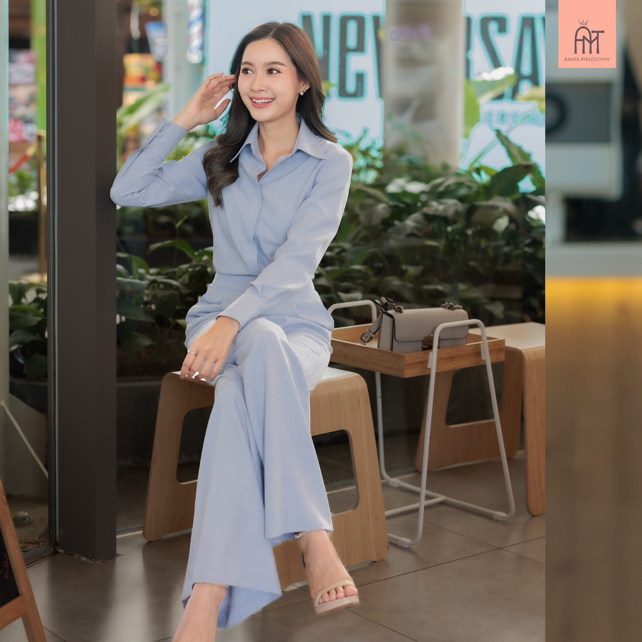 AMATA กางเกง BECKHAM สีฟ้า