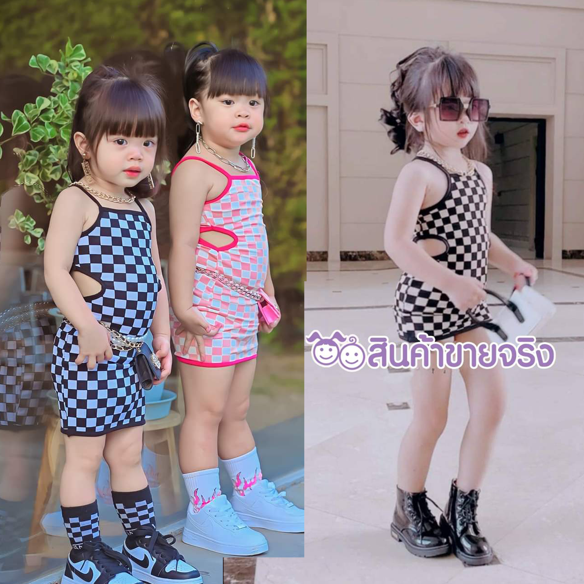 TD09/💜พร้อมส่ง💜ชุดเด็กผู้หญิง เดรสลายสก๊อต มี3สี ผ้ายืดนิ่ม