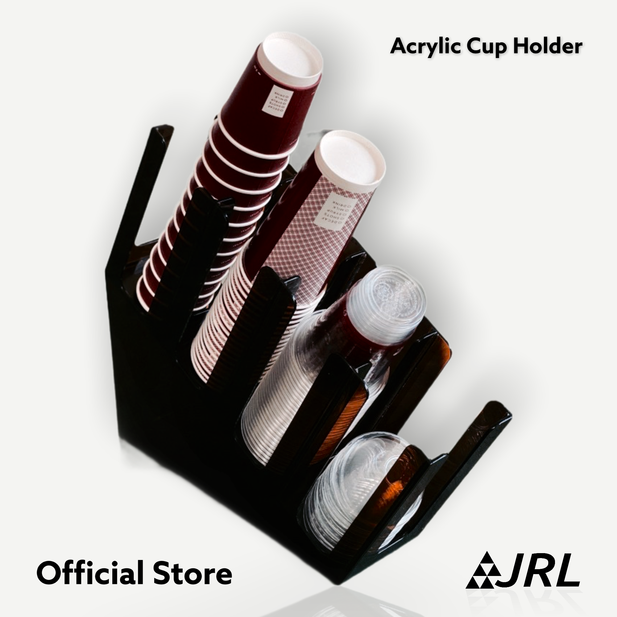 JRL ที่ใส่แก้วอคริลิก 4 ช่อง แบบเอียง (สีดำ/สีใส/สีชาใส)
