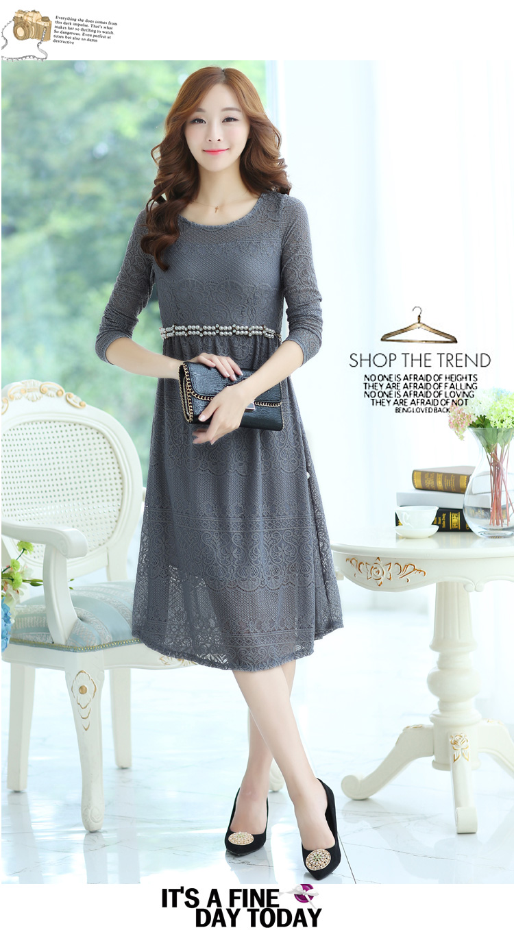 ชุดเดรสผ้าลูกไม้ยาวคลุมเข่า มี 3 สี ส่งฟรี ems