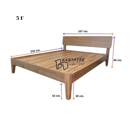 เตียงไม้สักมินิมอล 5ฟุต สีมูจิ