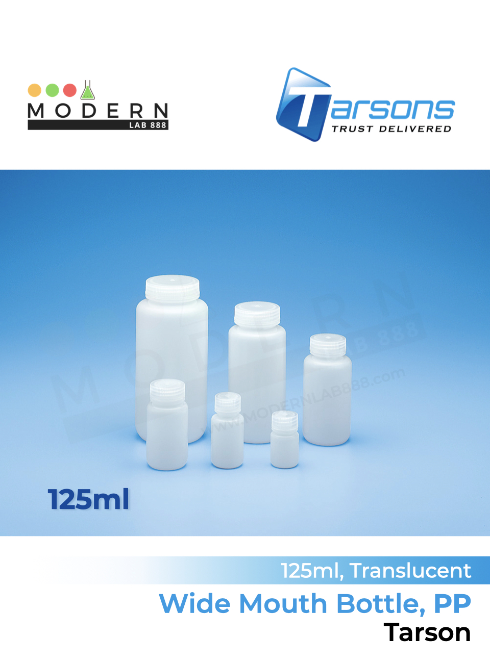 125ml, Tarsons, PP, Wide Mouth Reagent Bottle / ขวดเก็บสารปากกว้าง