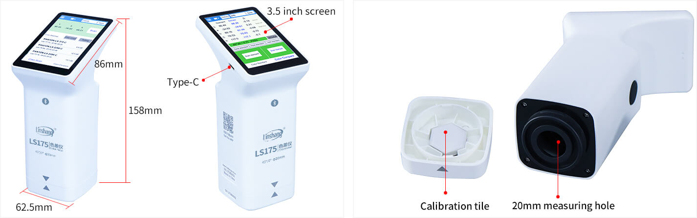Linshang LS175, 45/0 Colorimeter with 20mm Aperture Colorimeter Fabric Color Checker, Colorchecker LS175 45°/0° Touch Screen Large Measuring Aperture 20mm Food APP PC Software,