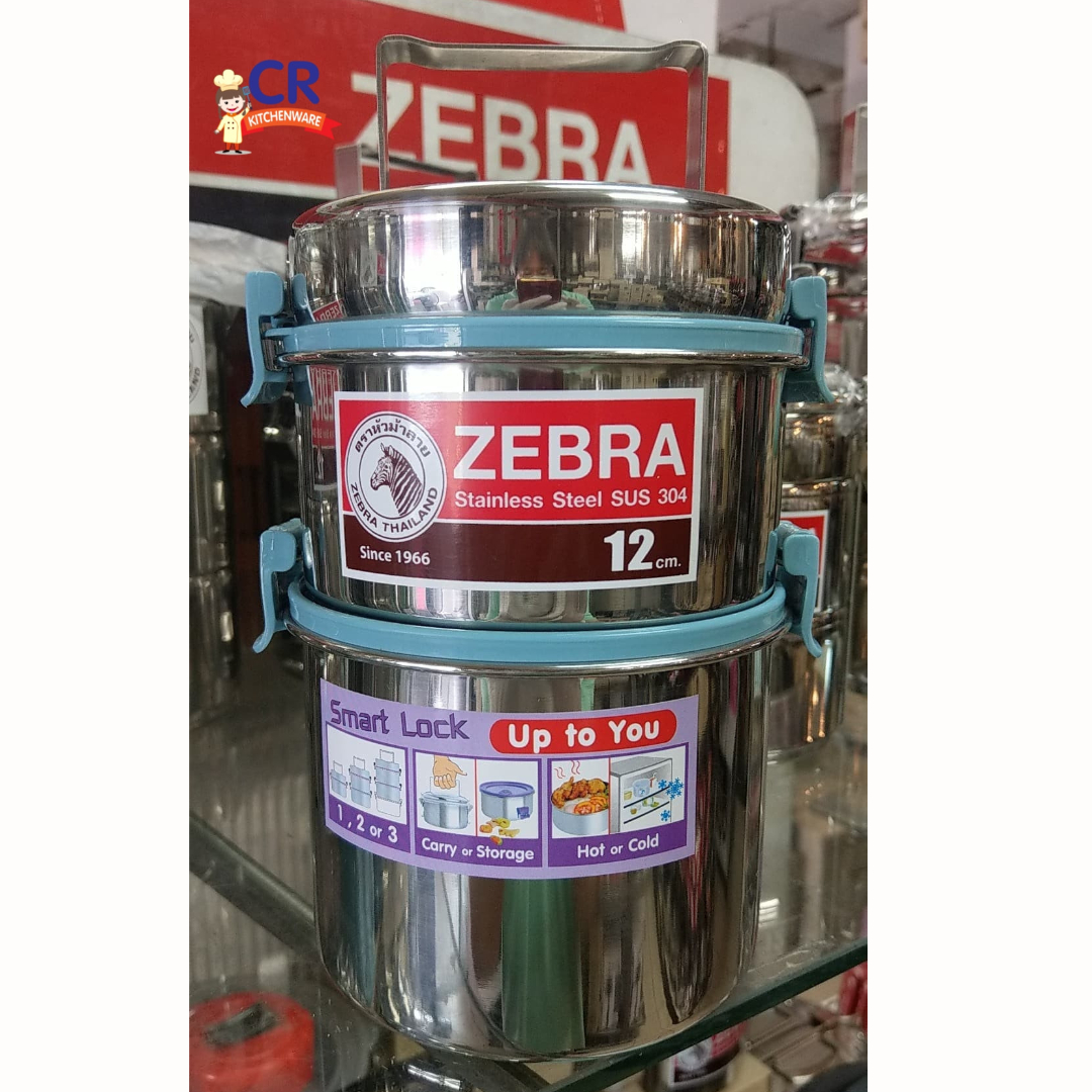 ปิ่นโต Smart Lock II ขนาด 12 ซม. 2 ชั้น ทรงสูง ตราหัวม้าลาย