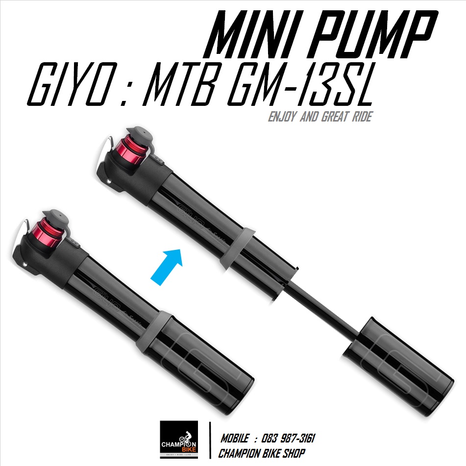 สูบมือ สูบลมจักรยาน GIYO : GM-13SL MTB CNC BIKE MINI PUMP W/CLEVER TWIM-VALVE