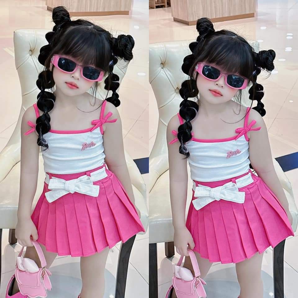 💜พร้อมส่ง💜ชุดเด็กผู้หญิง/JA92-บาร์.บี้ชมพู 2 ชิ้น