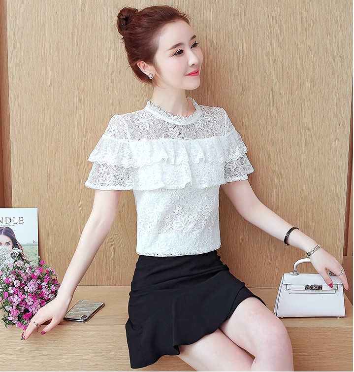 เสื้อลูกไม้สีขาว ผ้าลูกไม้เนื้อนิ่ม ส่งฟรี ems