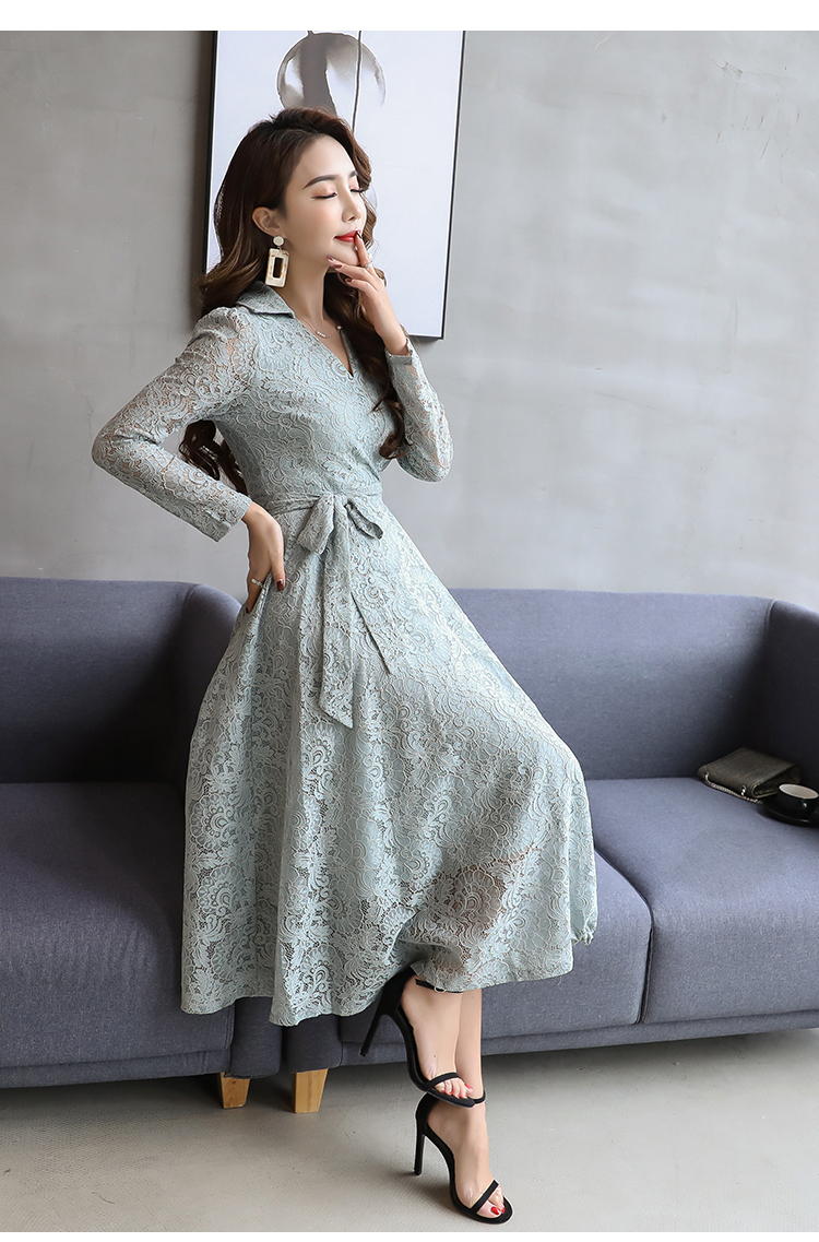 ชุดเดรสยาวสีเทา เดรสผ้าลูกไม้สีเทา ส่งฟรี ems